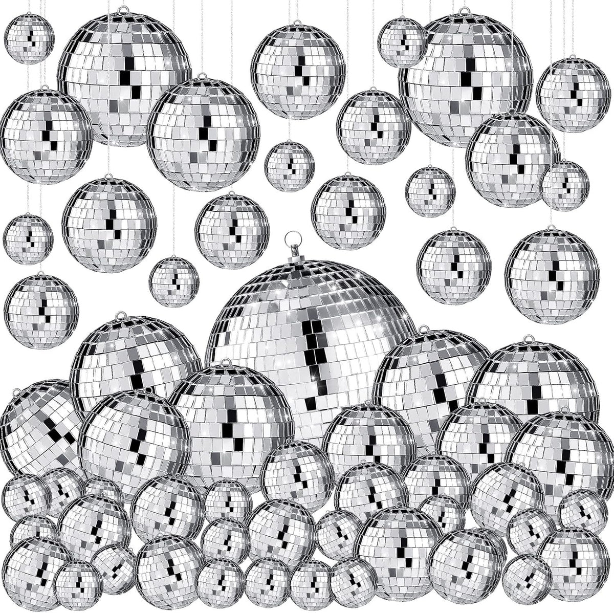 Funtery 100 Pcs Mirror Disco Balls Bulk Assorted Silver Hanging Disco Ball Decor for Home Wedding