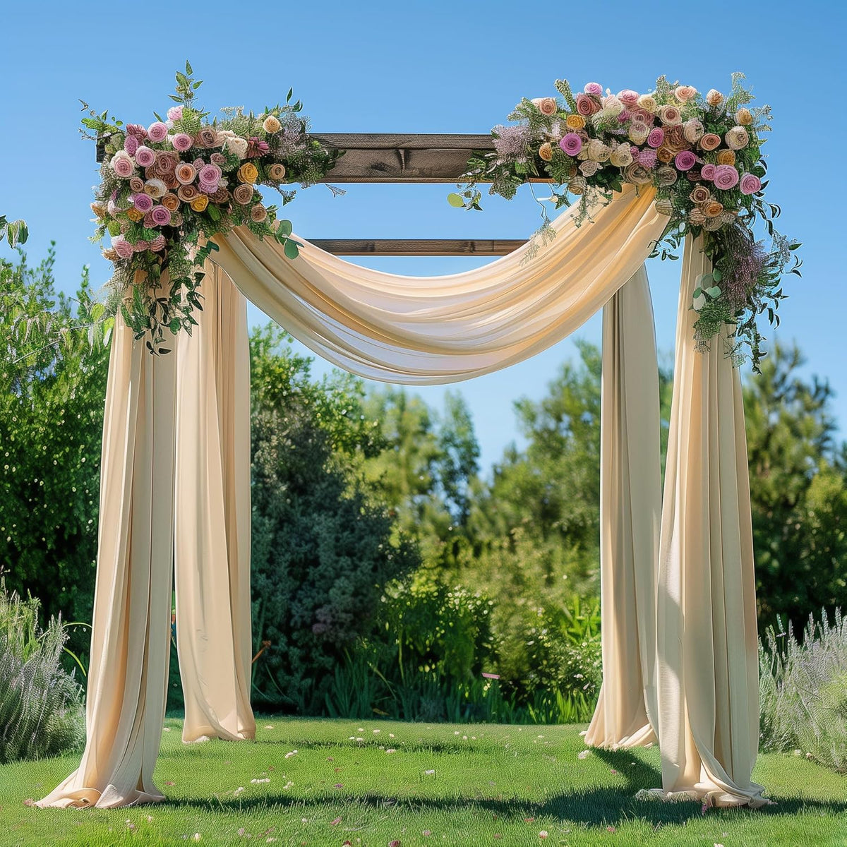 Wedding Arch Draping Fabric 2 Panels 28.7" x 20FT Champagne Sheer Chiffon Backdrop Drapes for
