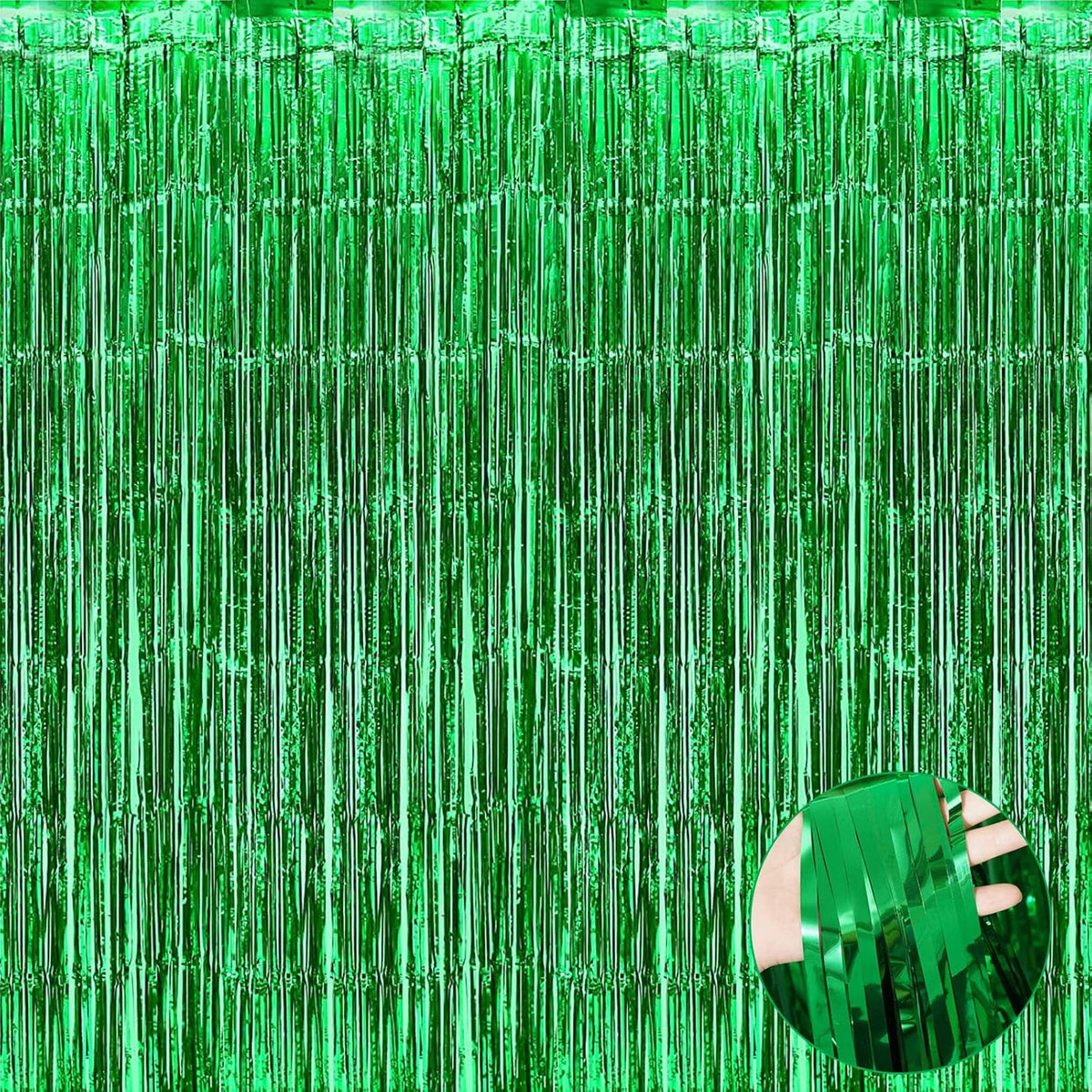 4 Pack Green Foil Fringe Curtain Backdrop, 3.3Ft x 9.8Ft Metallic Tinsel Foil Fringe Streamers