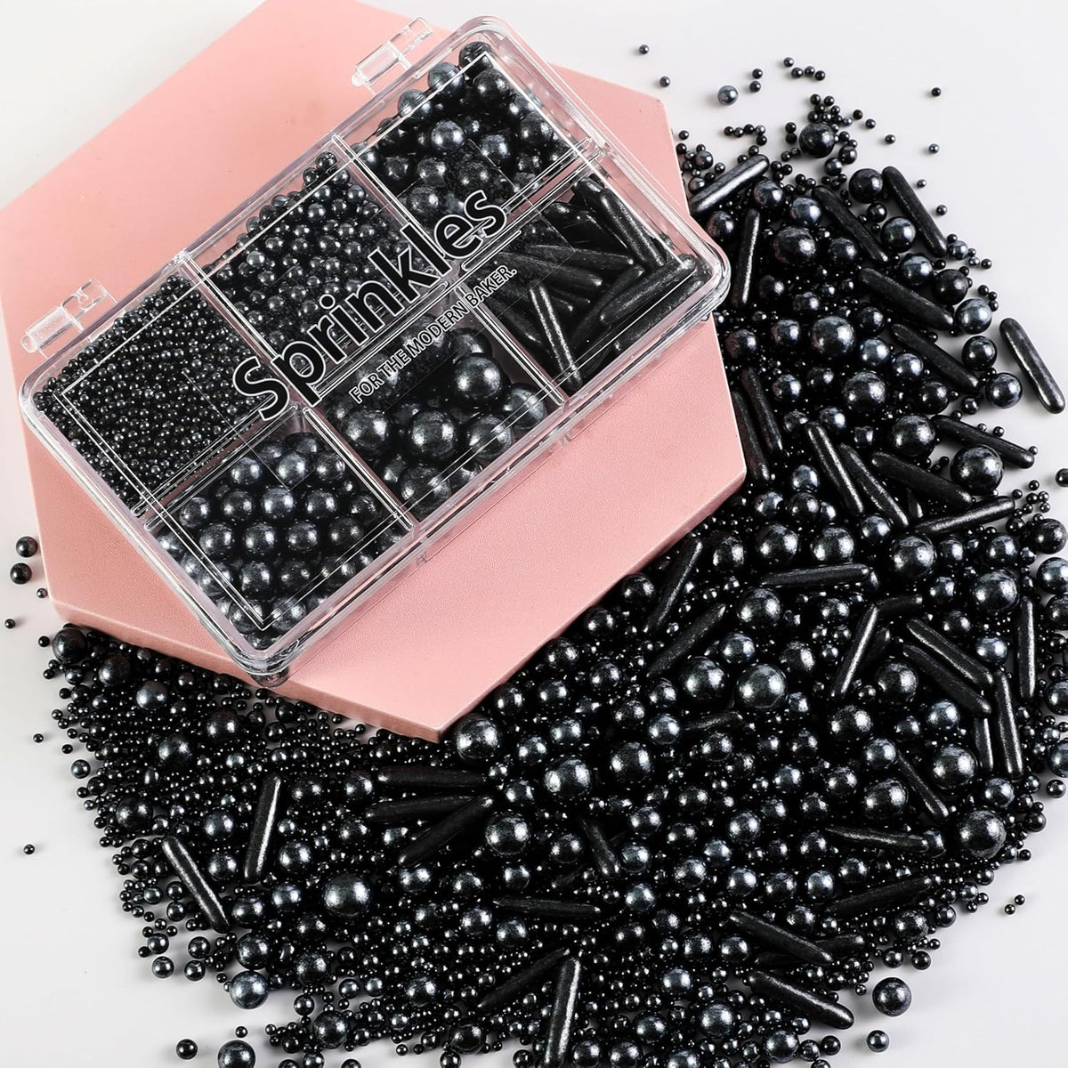 Kasvan Black Mix Sugar Sprinkles - Edible Candy Pearls with 4-Claw Sprinkle Pen,118g/4.16 Oz, Gift