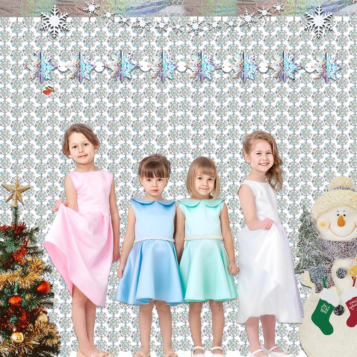 Silver Snowflake Fringe Curtain - GREATRIL Winter Onederland Streamers Backdrop with Sparkling