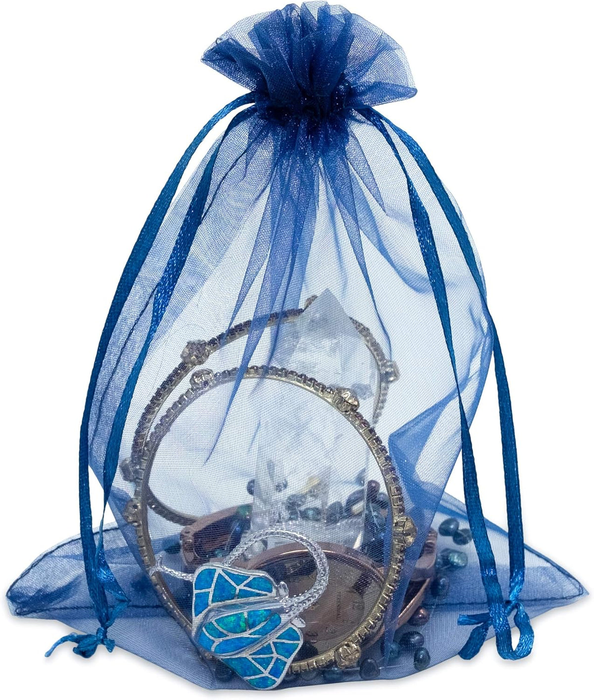 TheDisplayGuys 48-Pack 6x8 Navy Blue Sheer Organza Gift Bags with Drawstring, Jewelry Candy Treat