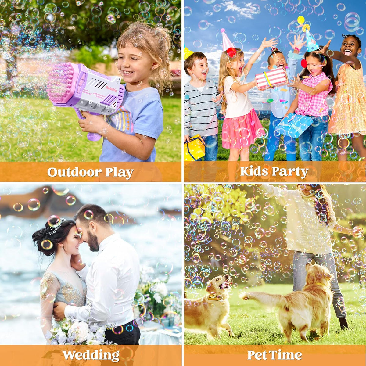 Sloosh Bubble Machine Gun W/Solution for Kids Ages 4-8, Light-Up Bazooka Rocket Shape Bubble Guns