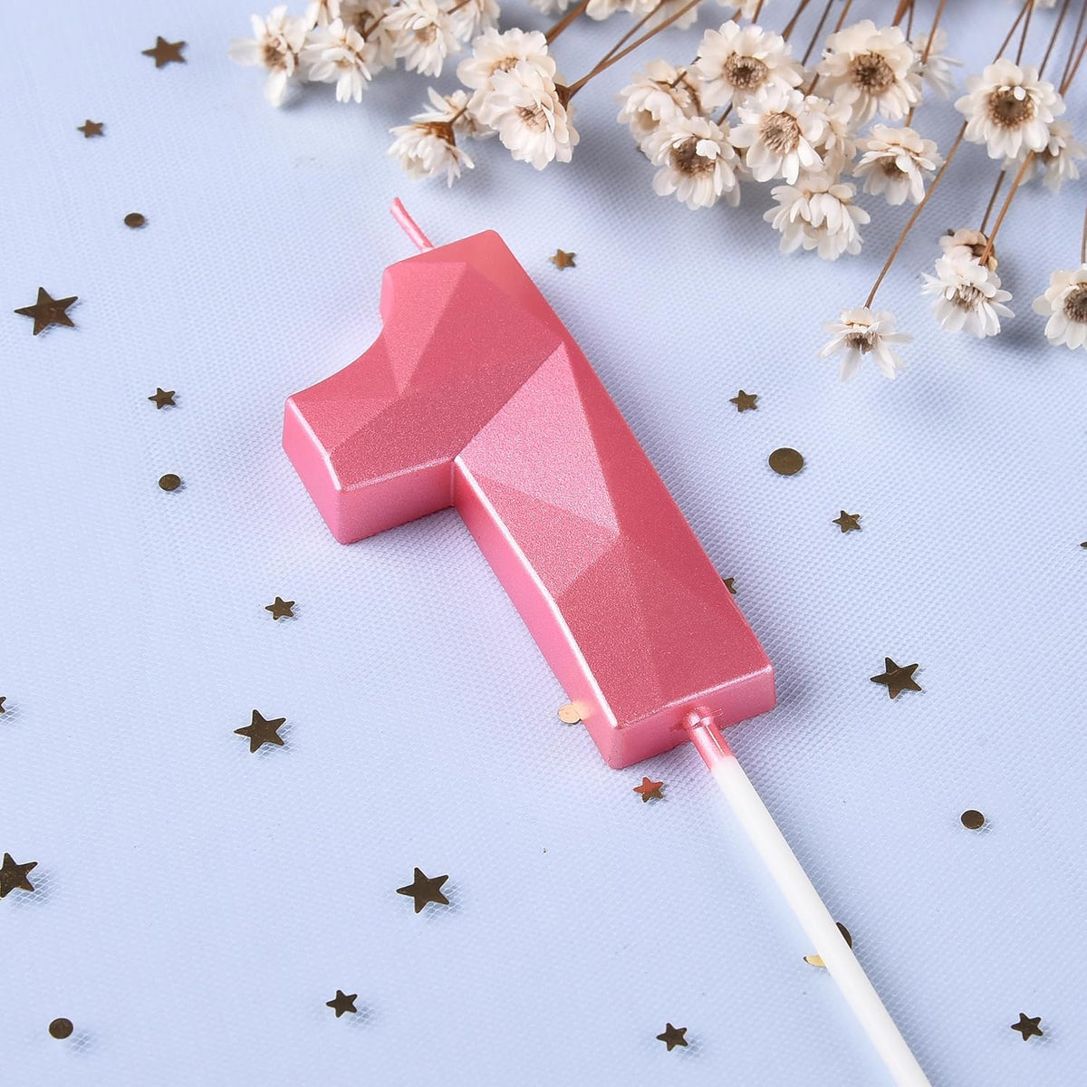 PHD CAKE 2.76 Inch Crystal Pink 1 Number Birthday Candles, Pink Number Candles, Cake Number