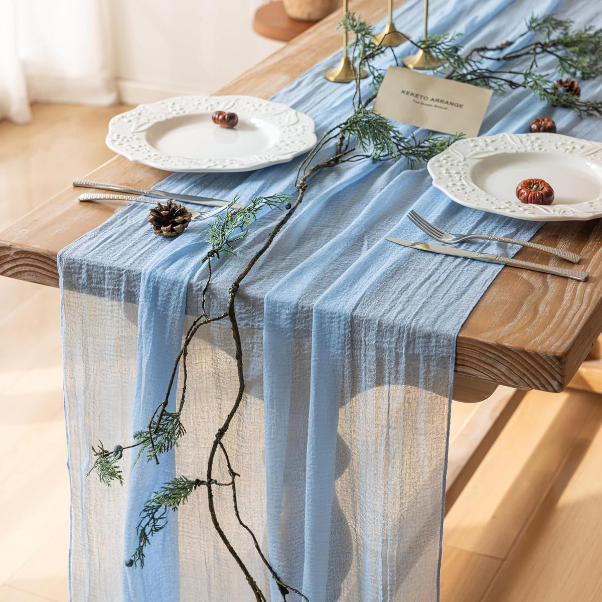 6pcs Light Blue Gauze Rustic Cheesecloth Table Runner 120 Inch 10 FT for Wedding Baby Shower Bridal