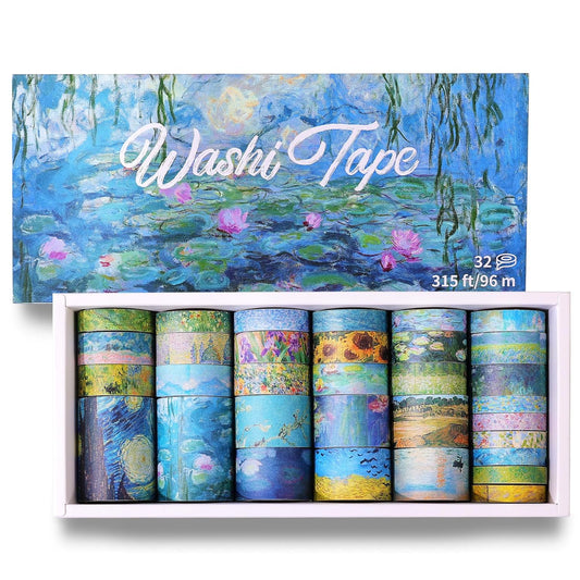 32 Rolls Washi Tape Set, Colored Van Gogh Patterns Decorative Masking Tape, Vintage Artists Tapes