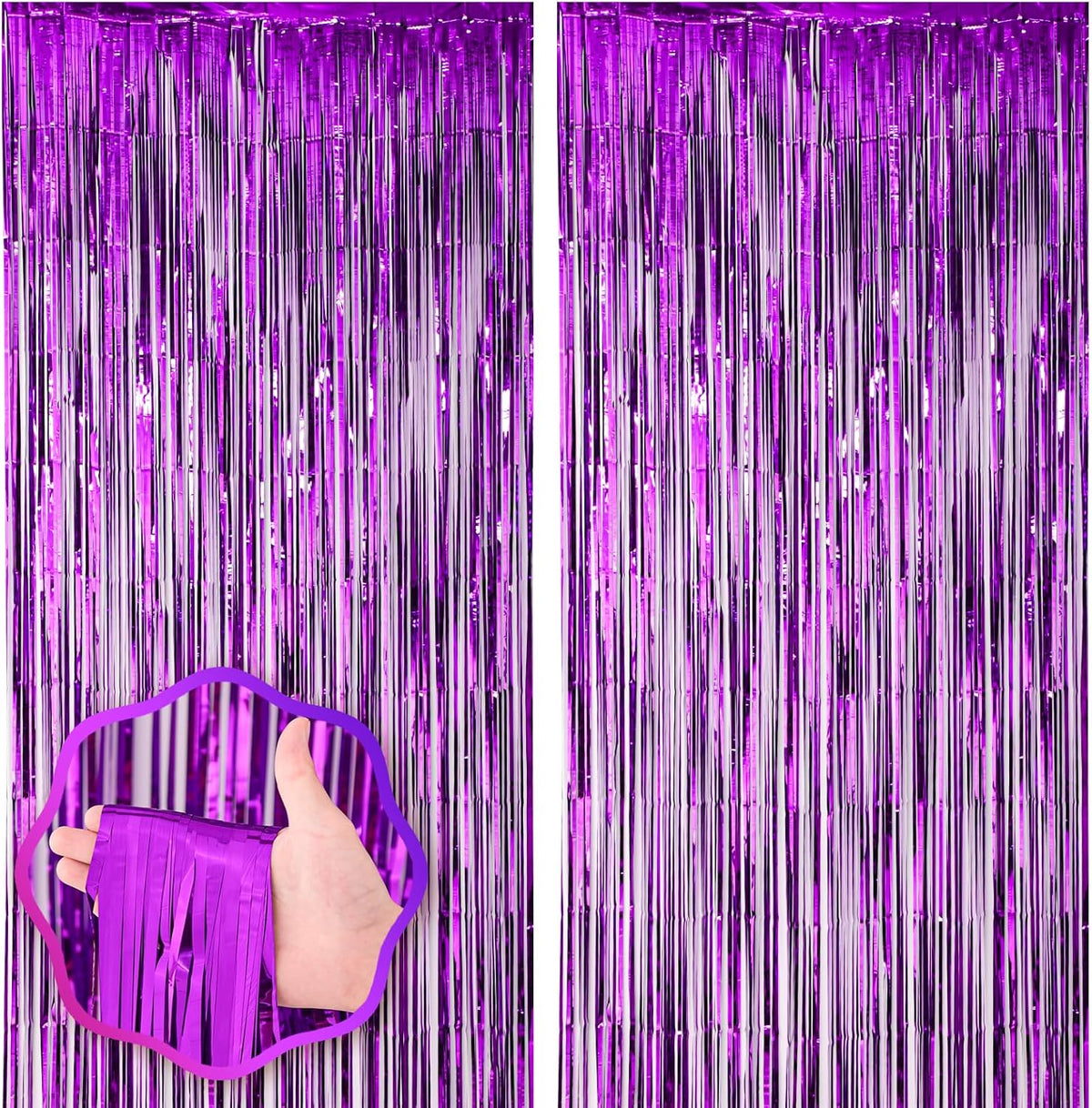 2 Pack Purple Foil Fringe Backdrop Curtains, Tinsel Streamers Birthday Party Decorations, Fringe