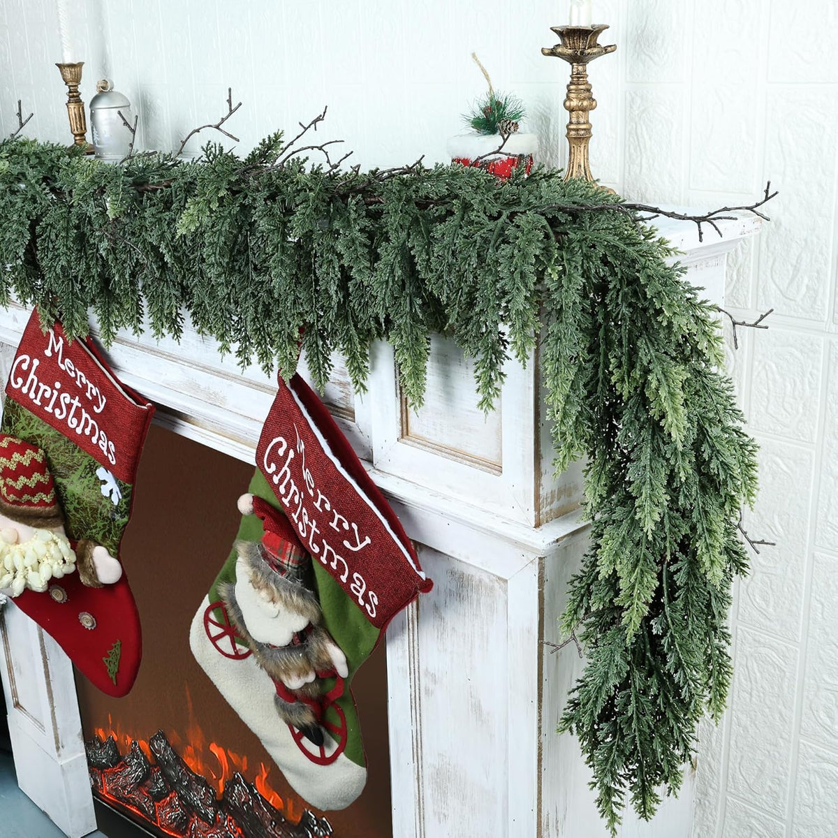 Realistic Christmas Garland for Mantle 9FT Real Touch Thick/Lush Artificial Cedar Garlands