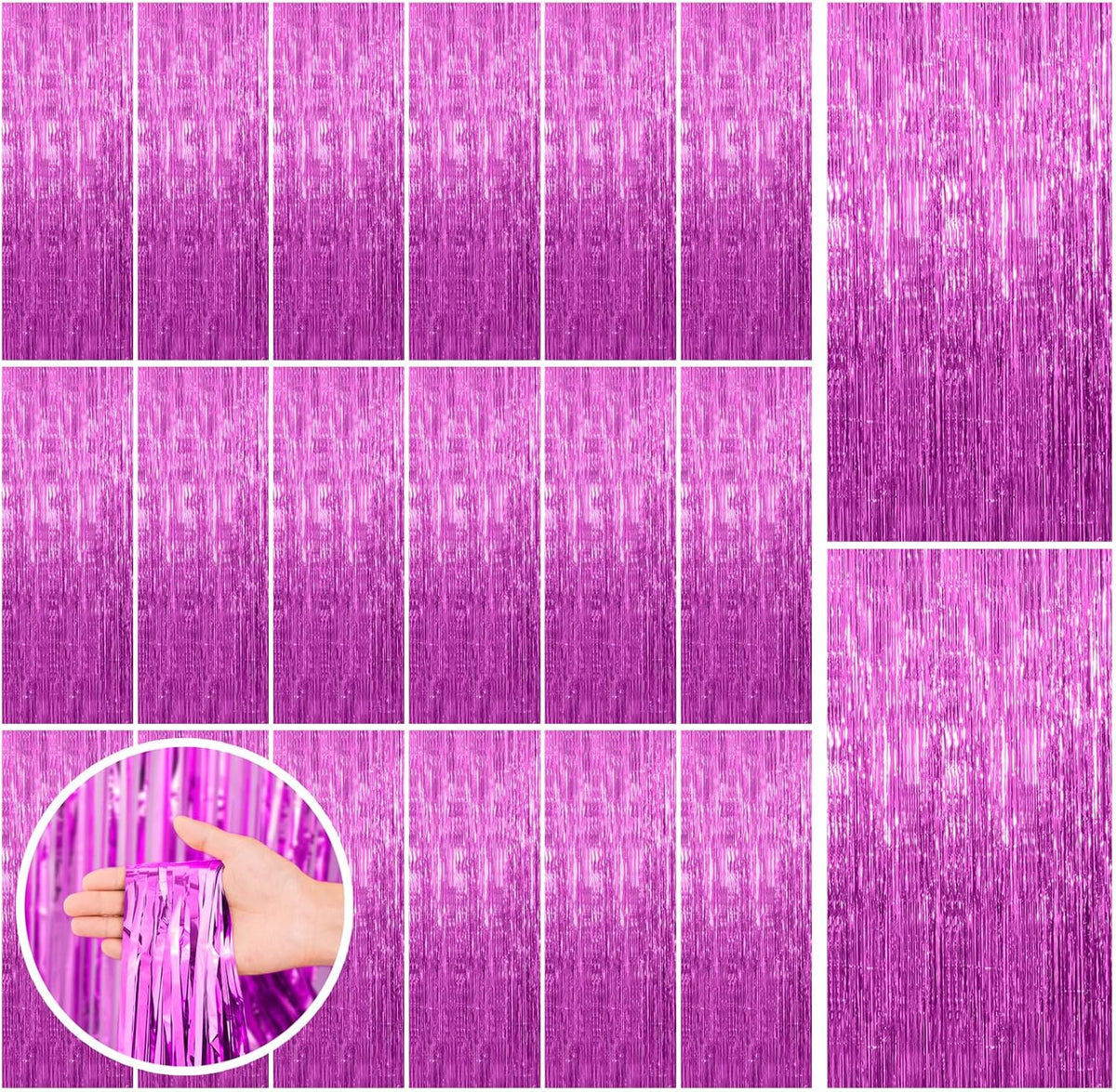 20 Pack Hot Pink Party Decorations - Tinsel Curtain Streamers Foil Fringe Backdrop for Birthday