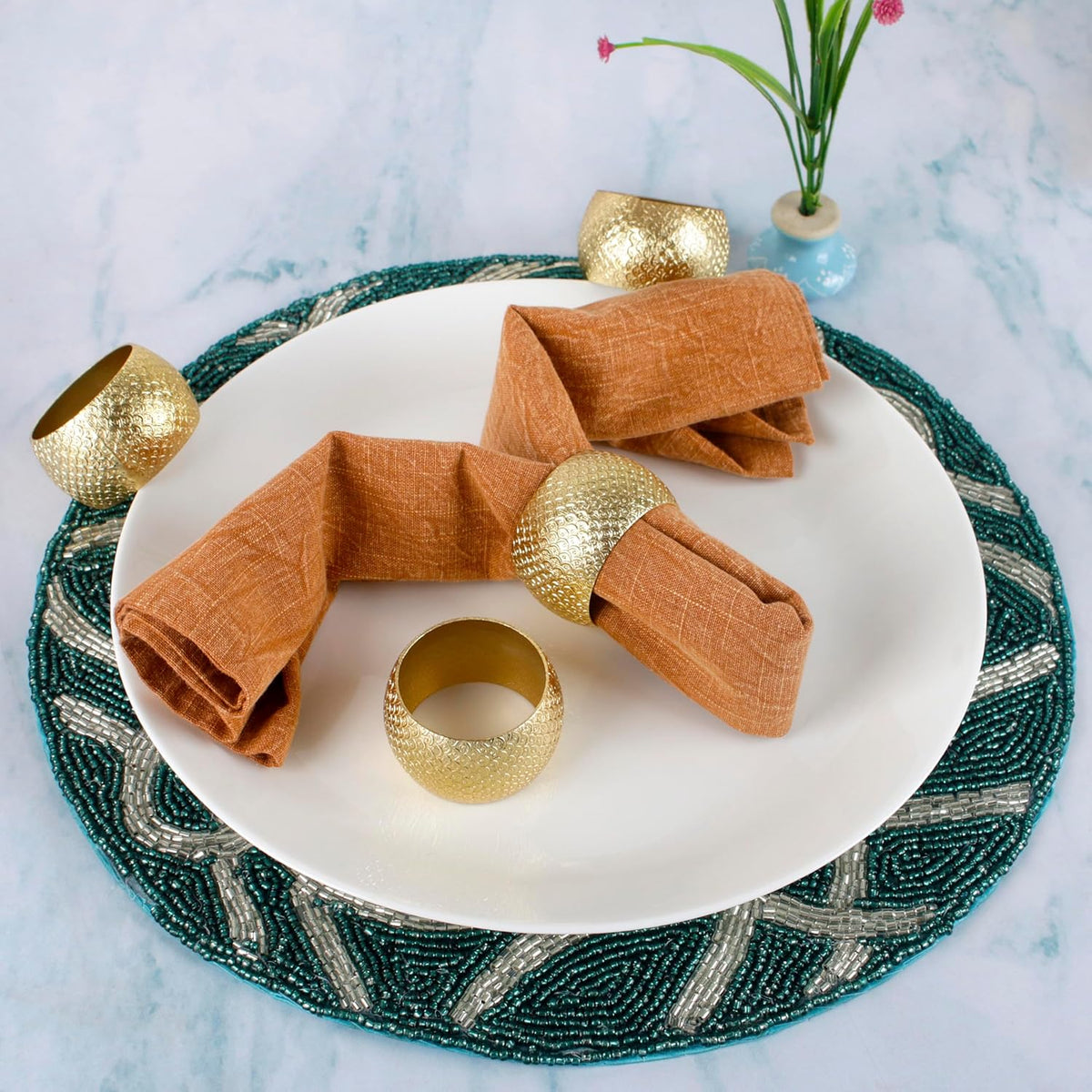 Gold Napkin Rings Set of 12 - Metal Heavy Duty Serviette Holders | Perfect for Dining Table