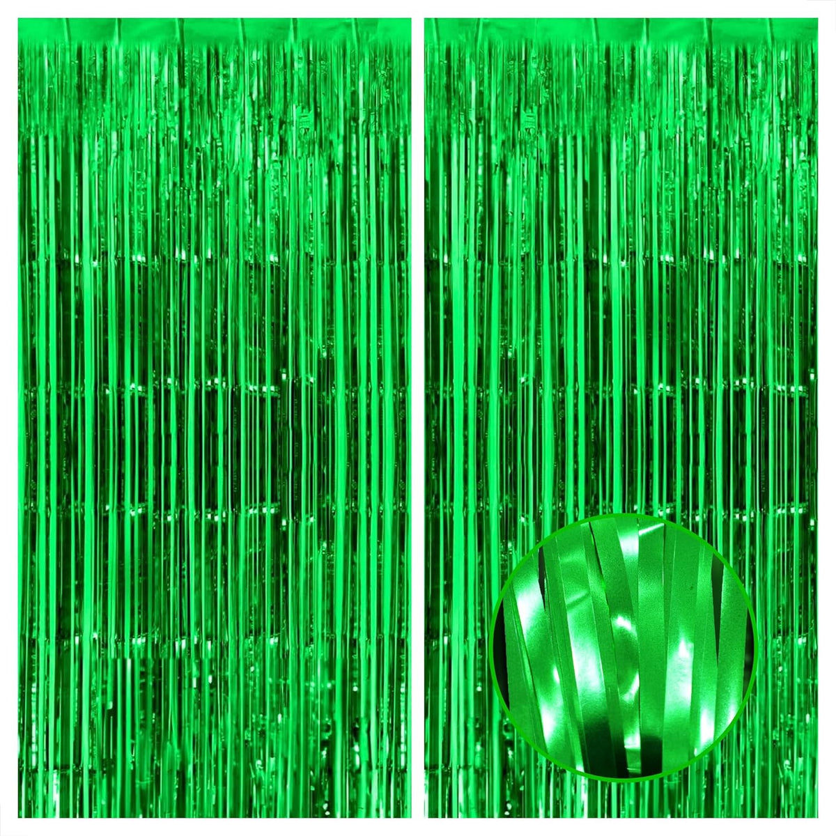 KatchOn, Green Streamers - Pack of 2 | Fringe Backdrop Curtain for Dinosaur Birthday | Halloween