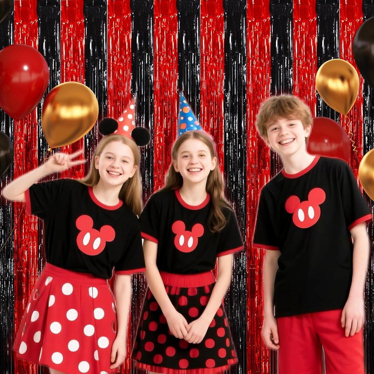 BEISHIDA Red Black Door Streamers Backdrop Foil Fringe Tinsel Party Streamers Curtains Photo