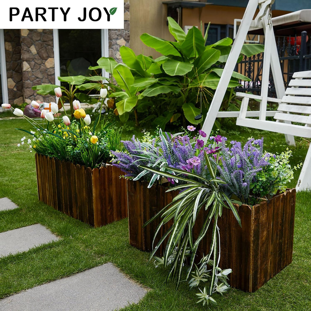 PARTY JOY 19 Bunches Fake Plants Outdoor, Fake Bushes UV Resistant Artificial Lavender Flowers