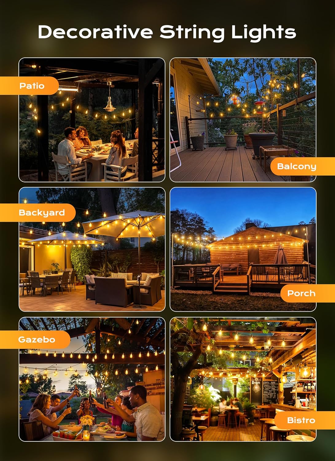 Brightown Outdoor String Lights, 200FT 64+2 LED ST38 LED Patio Lights Shatterproof, Dimmable IP65
