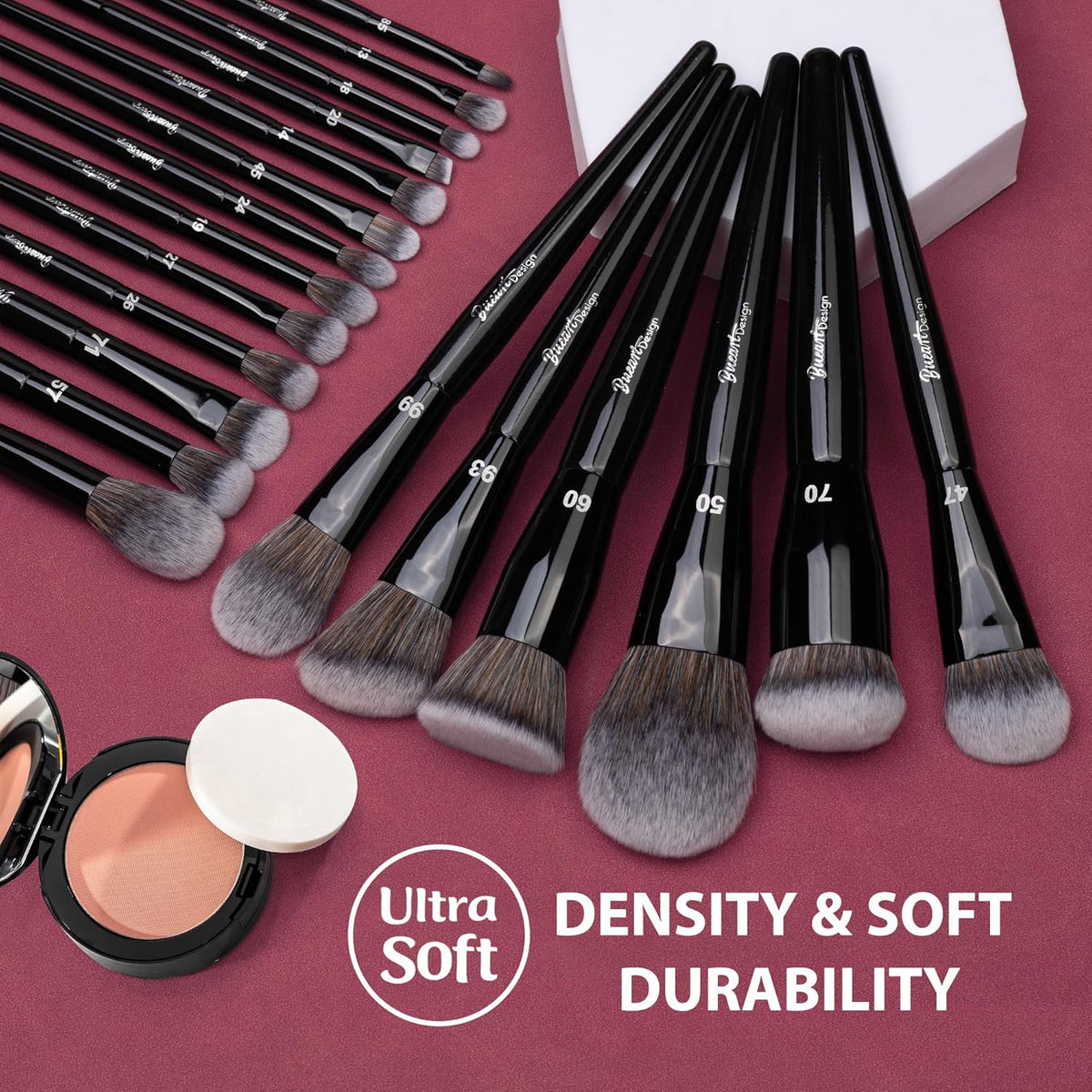Bueart Design 19Pcs Professional Grade Labeled Makeup Brushes Set, Large Foundation Powder Contour