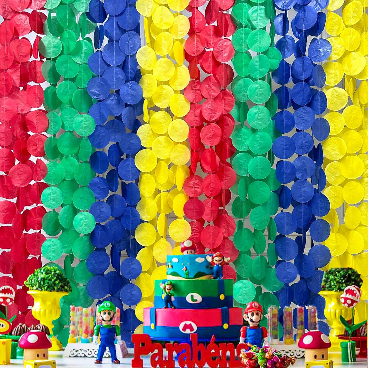 205Ft Super Mario Party Decorations Red Green Blue Yellow Big Polka Dot Tissue Paper Backdrop