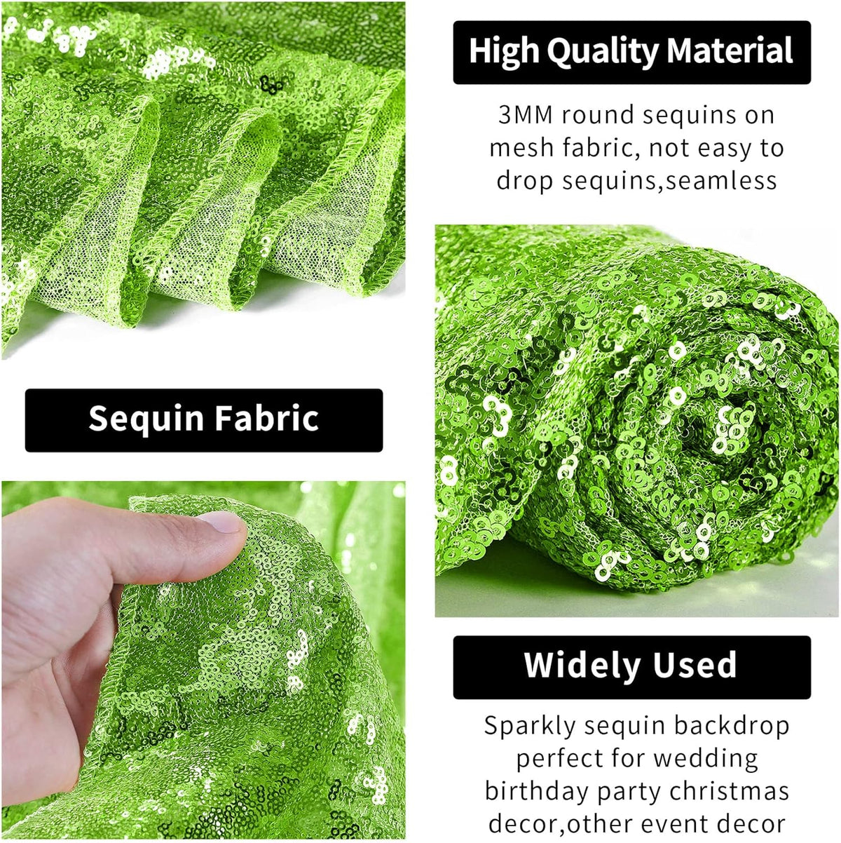 Hahuho Light Green Sequin Backdrop Curtain, 4PCS 2FTx8FT Glitter Backdrop Curtain for Parties