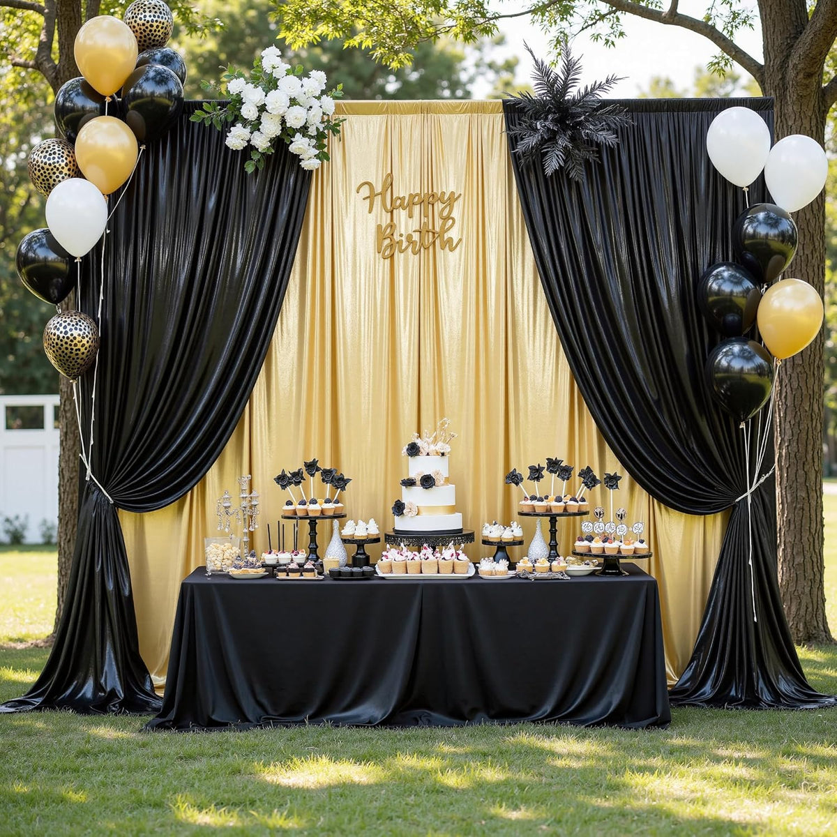 Outpain Thick 10 ft x 10 ft Black Sequin Backdrop Curtain for Parties, Wrinkle Free Glitter Photo