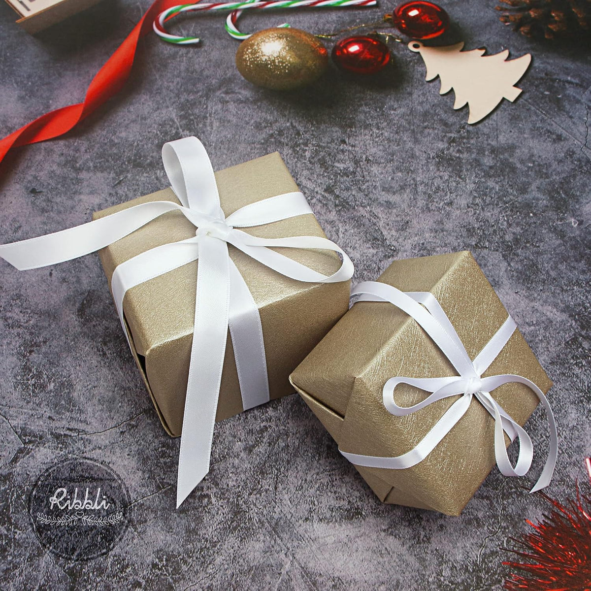 Ribbli Double Faced White Satin Ribbon,1/2” x Continuous 25 Yards,Use for Bows Bouquet,Gift