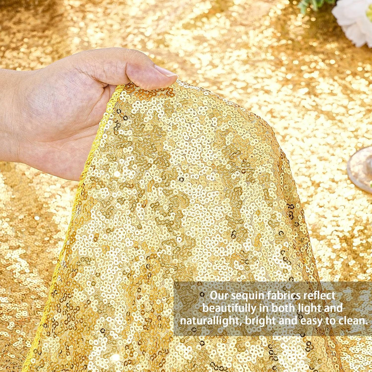 QueenDream Gold Sequin Tablecloth 60x102 Inch Sparkly Gold Wedding Tablecloth for Baby Shower