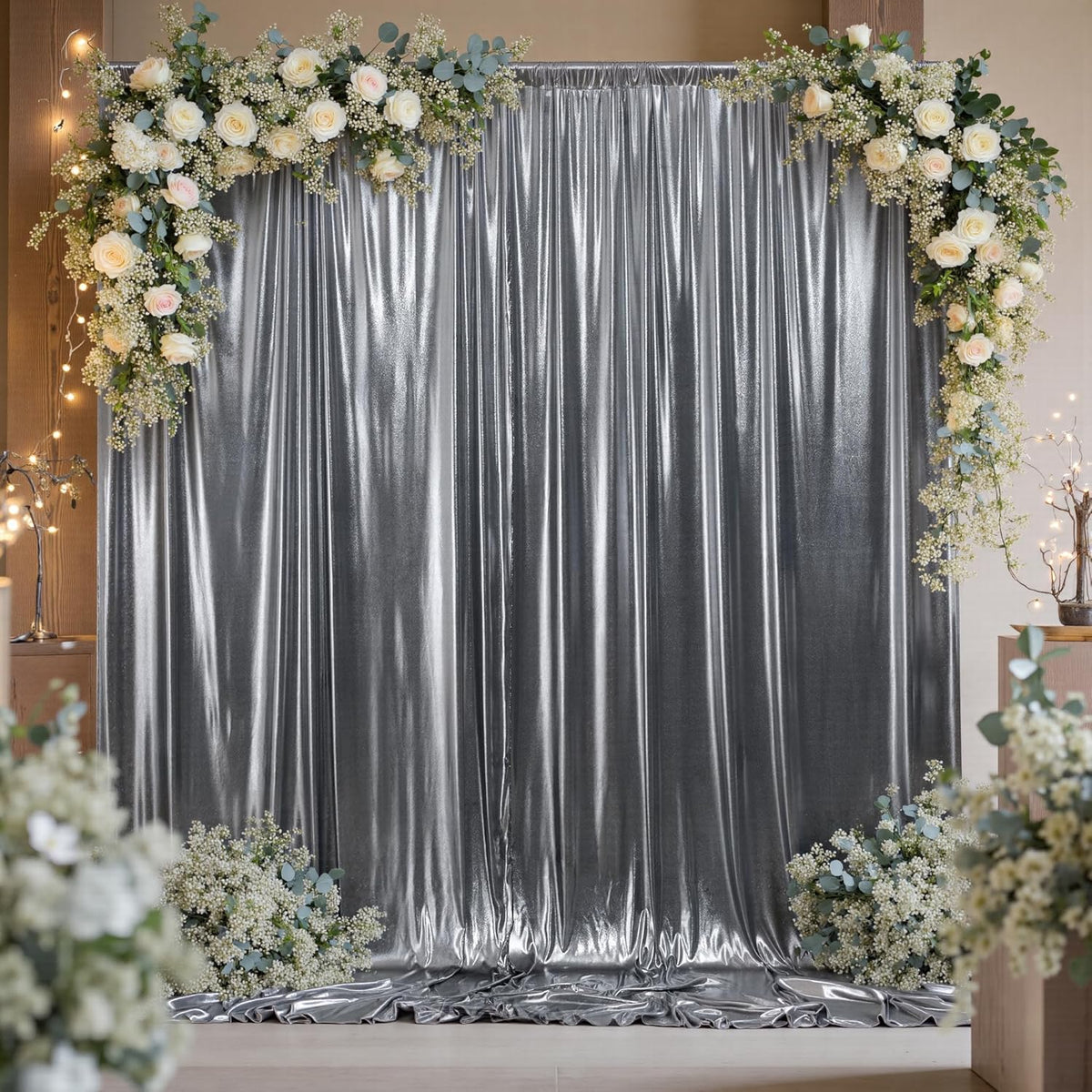 10ftx10ft Black Silver Glitter Sequin Backdrop Curtain for Parties, Wrinkle Free Sparking Backdrop