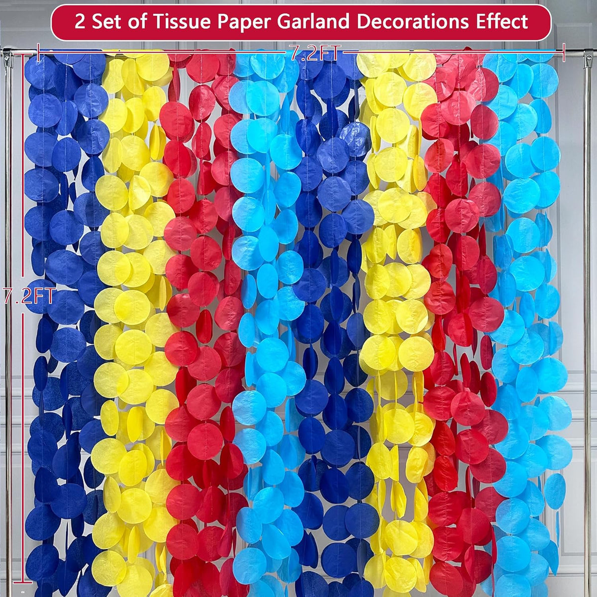205Ft Red Blue Yellow Party Decorations Big Polka Dot Tissue Paper Backdrop Streamer Colorful
