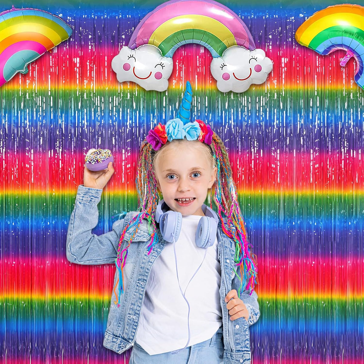 Gradient Colorful Party Streamers Backdrop - GREATRIL Party Backdrop Curtains for