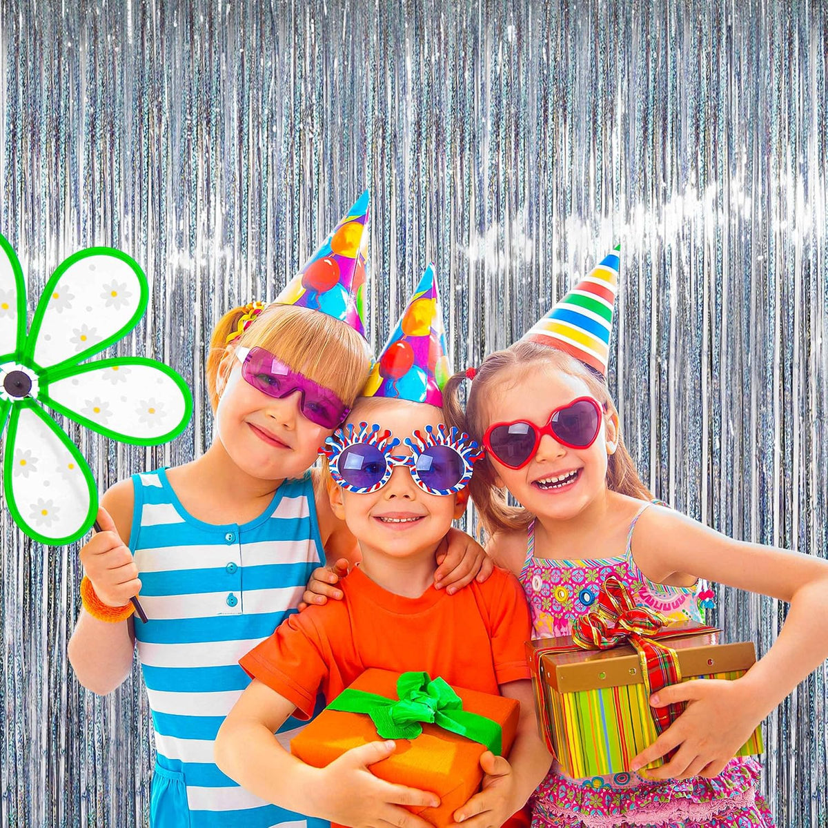 BTSD-home 10 Pack Laser Silver Foil Fringe Curtain Metallic Streamer Party Decorations Photo Booth