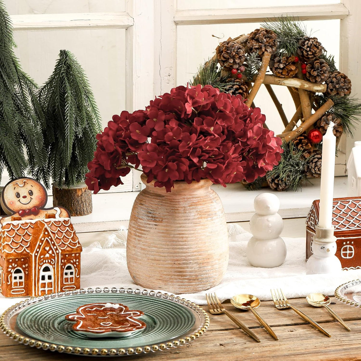 Ceramic Flowers Rustic Vase, Neutral Pottery Farmhouse Vases Home Decor, 7.48" Terracotta Pampas