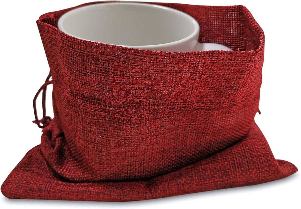 Supply Friend 50 Red Burlap Bags with Drawstring, 7x10 Inch Gift Bag Bulk Pack for Mugs, Mason