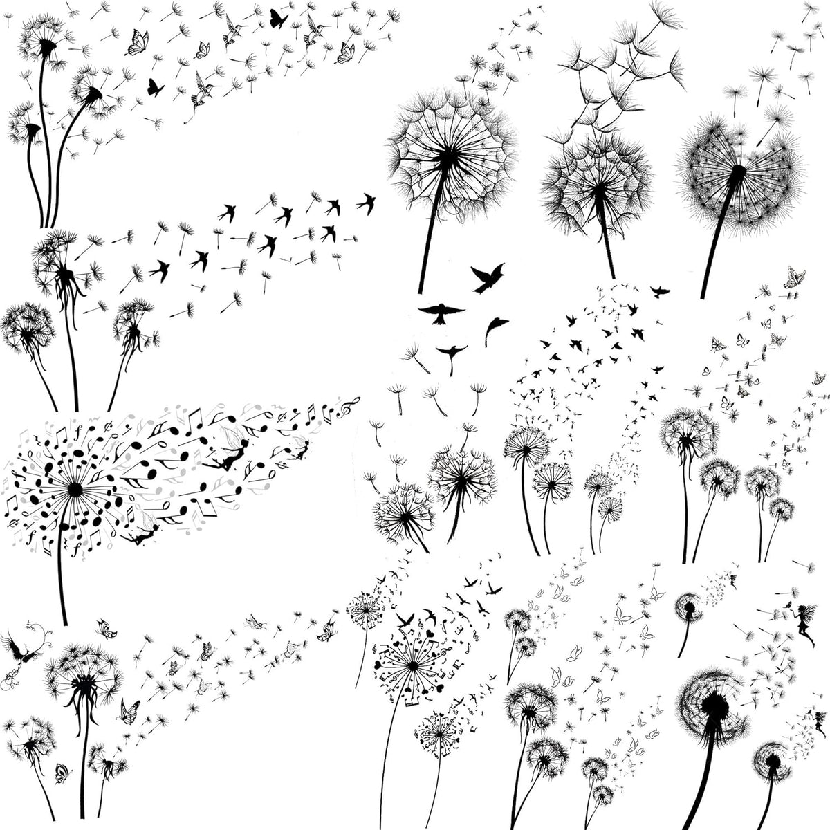 13 Sheets Beautiful Dandelion Temporary Tattoos For Women Realistic Flying Dandelion Birds