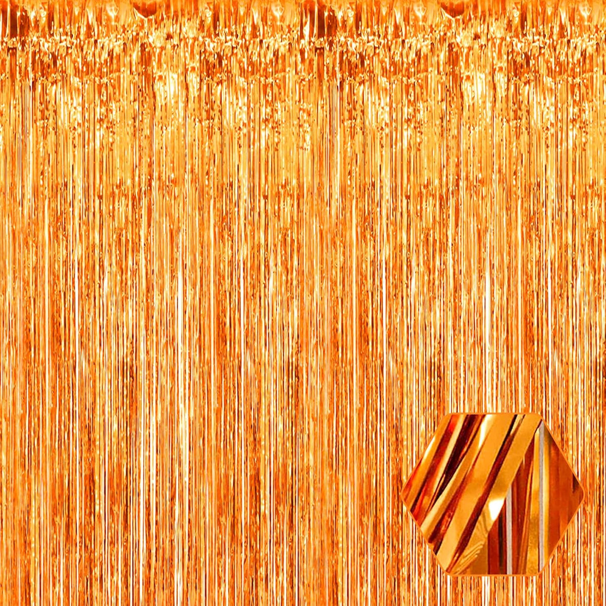 3 Pack Orange Foil Fringe Curtain Backdrop, 3.28Ft x 8.2Ft Metallic Tinsel Foil Fringe Streamer