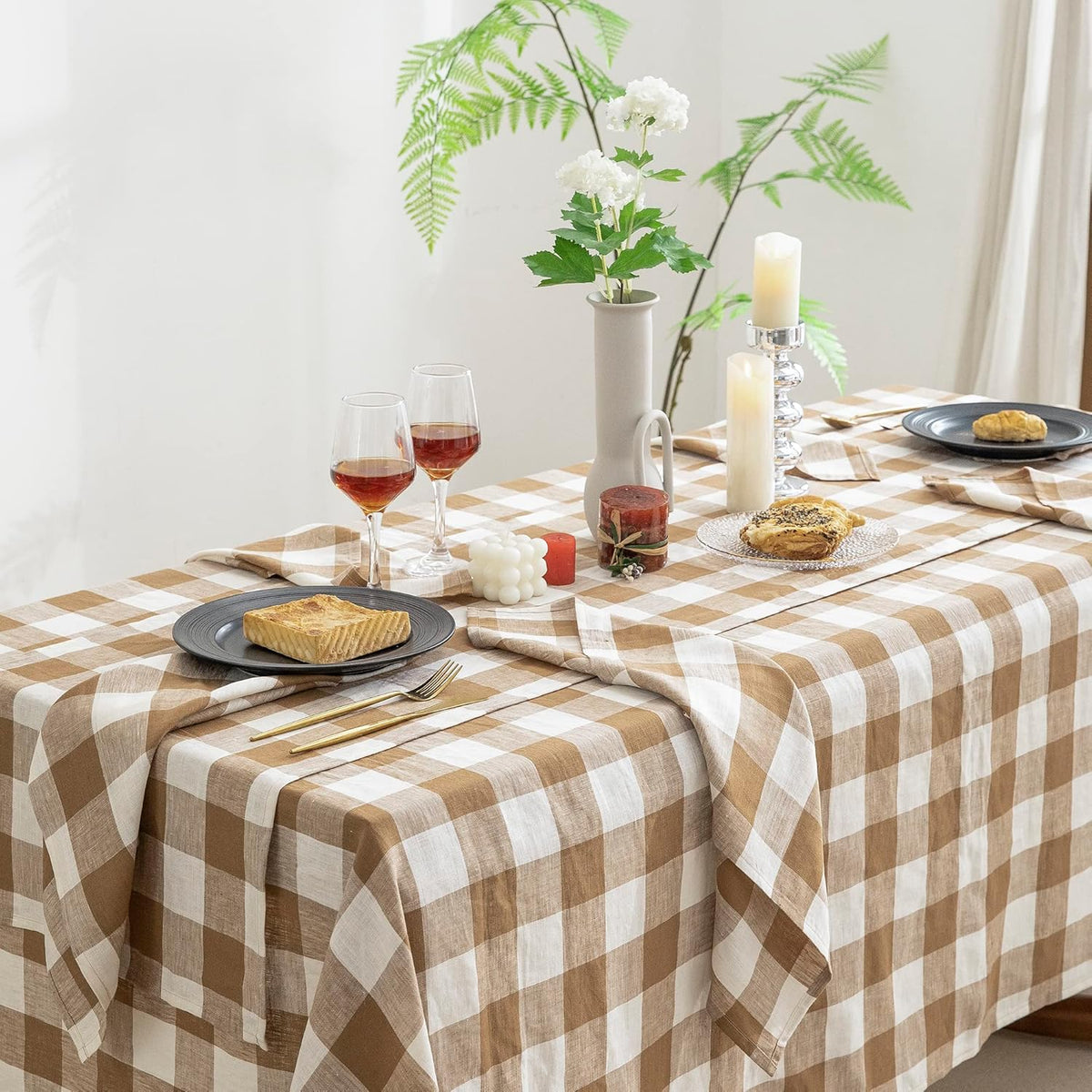 EVERLY 100% Yarn-Dyed Linen Rectangle Tablecloths 60x108Inches for Dining,Buffet
