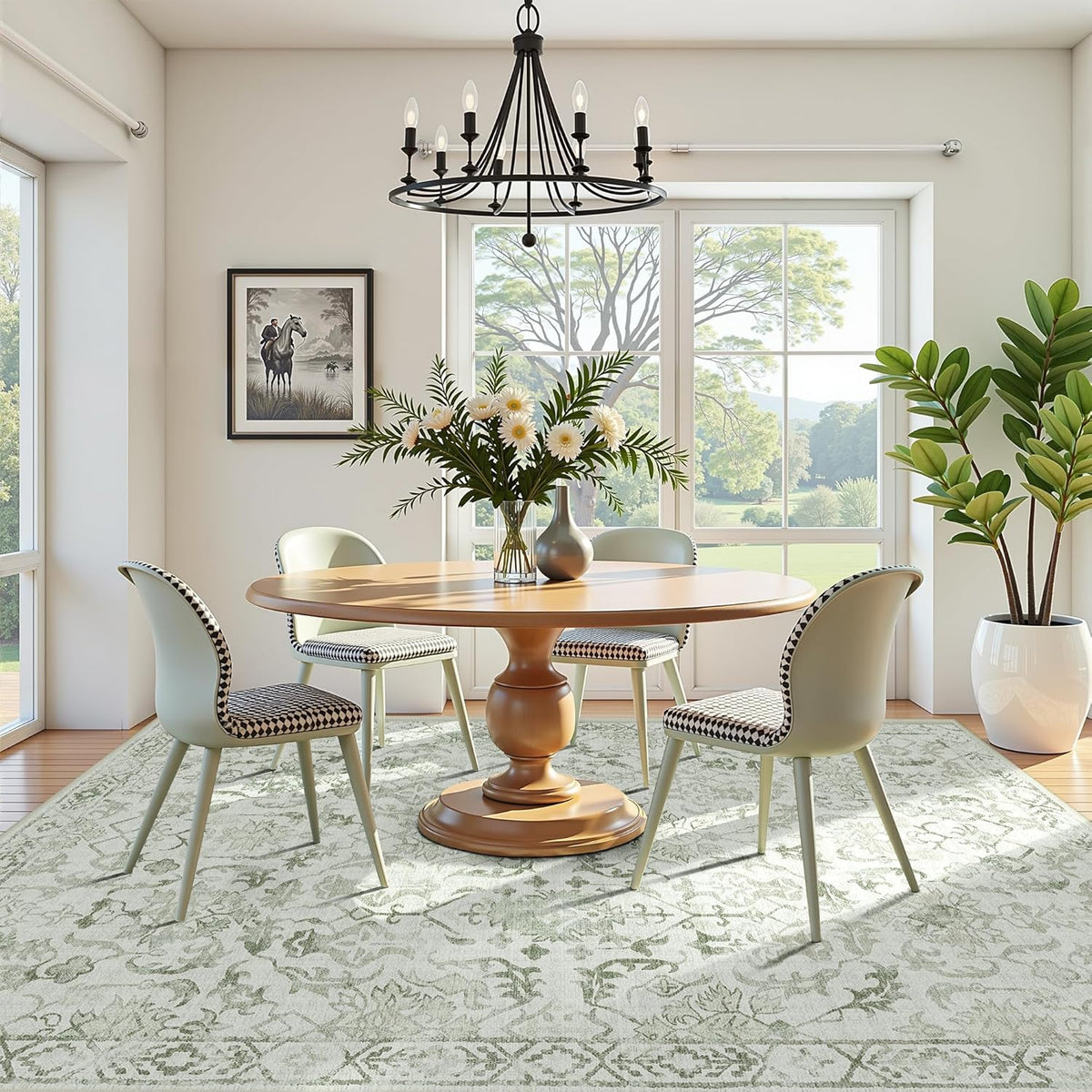 Light Green Area Rugs 6x9 for Living Room, Washable Vintage Rugs for Bedroom, Distressed Throw Rug