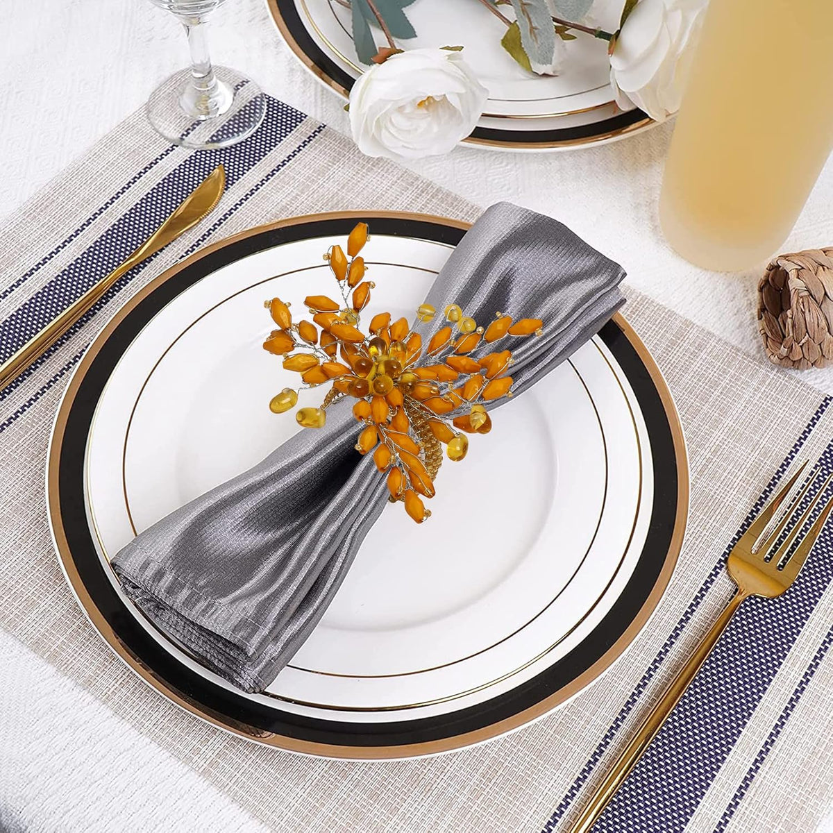 Napkin Rings Set of 12 for Dining Table Decoration Parties Everyday Metal Napkin Holder Leaf Gold