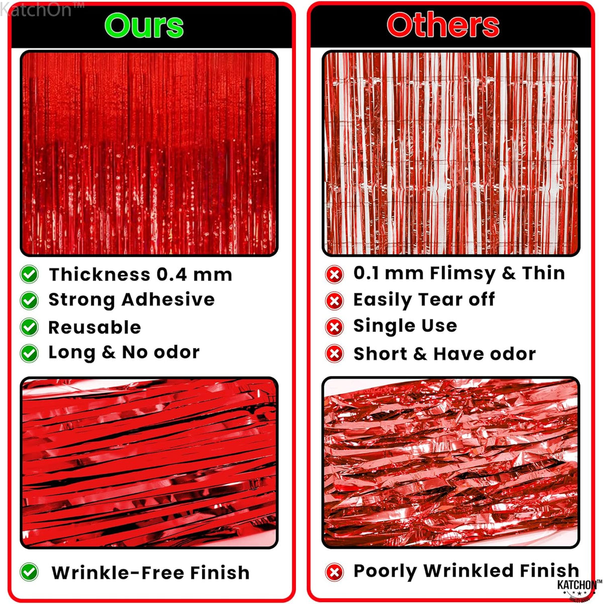 KatchOn, XtraLarge Red Streamers for Red Party Decorations - Pack of 2 | Fringe Backdrop for