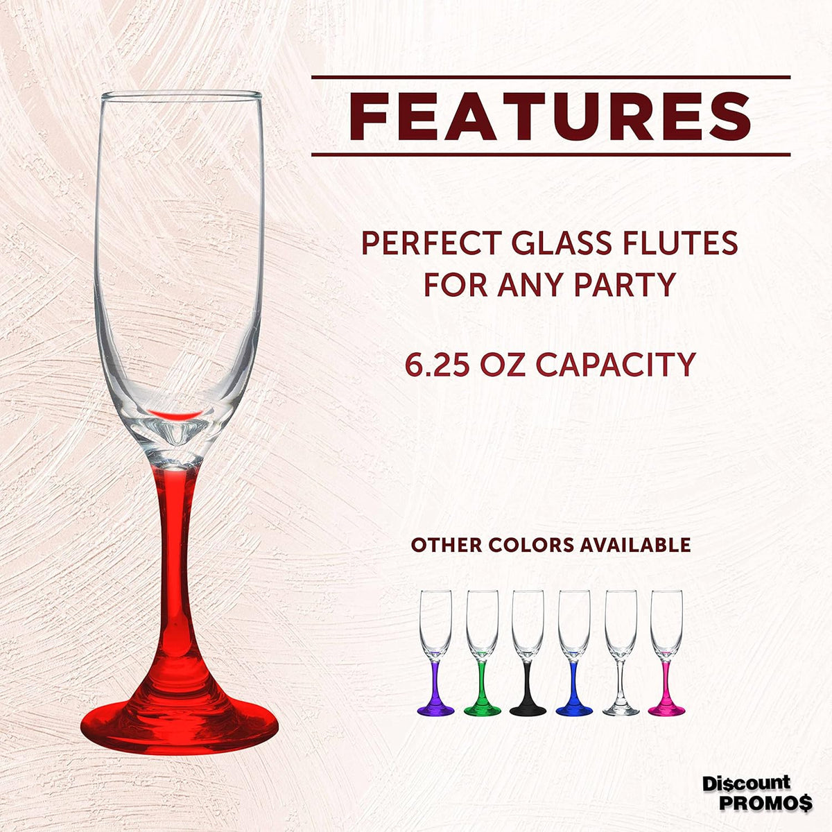DISCOUNT PROMOS Premiere Champagne Flutes 6.25 oz. Set of 10, Bulk Pack - Elegant Drinkware for