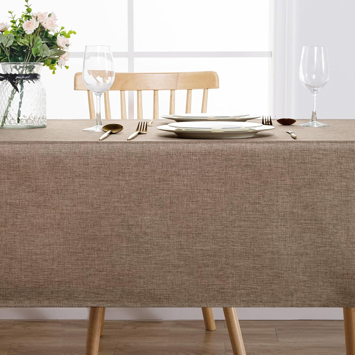 Hiasan Faux Linen Rectangle Tablecloth - Wrinkle and Stain Resistant Washable Table Cloth for