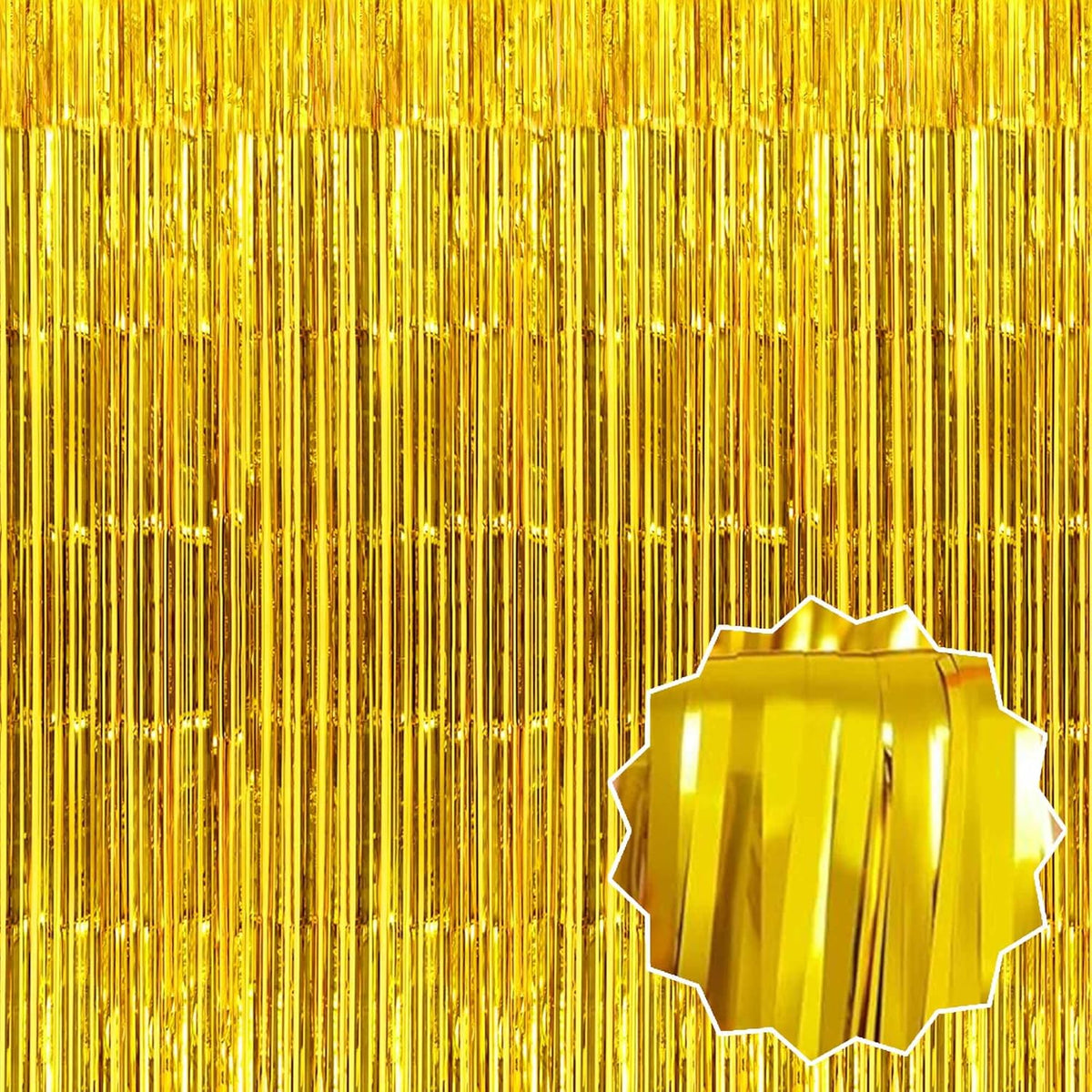 3 Pack Gold Foil Fringe Curtains Backdrop, 3.28 x 9.8 Ft Metallic Streamers Tinsel Curtains