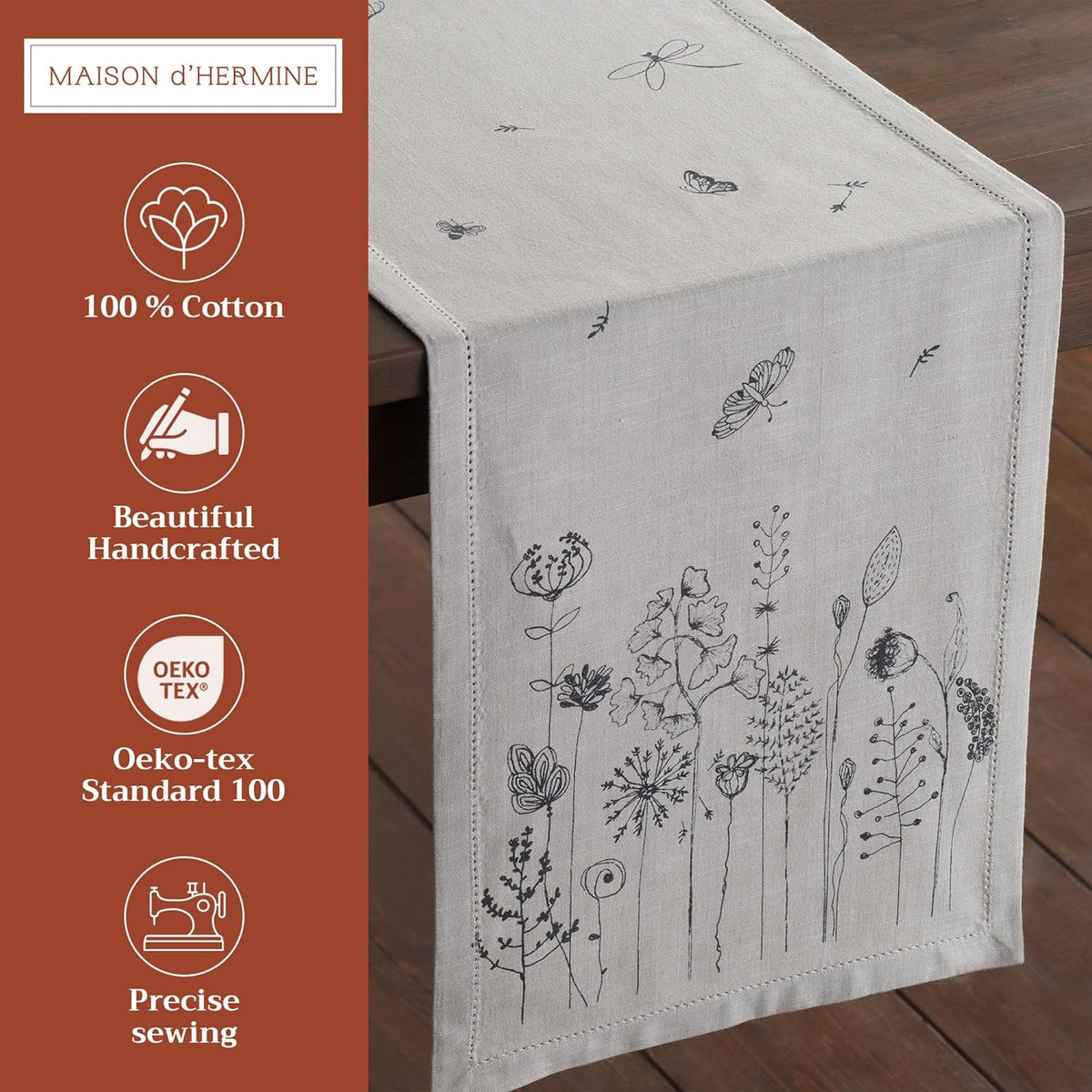 Maison d' Hermine Table Runner 100% Cotton Single Layer Table Runners 108 inches Long Decorative