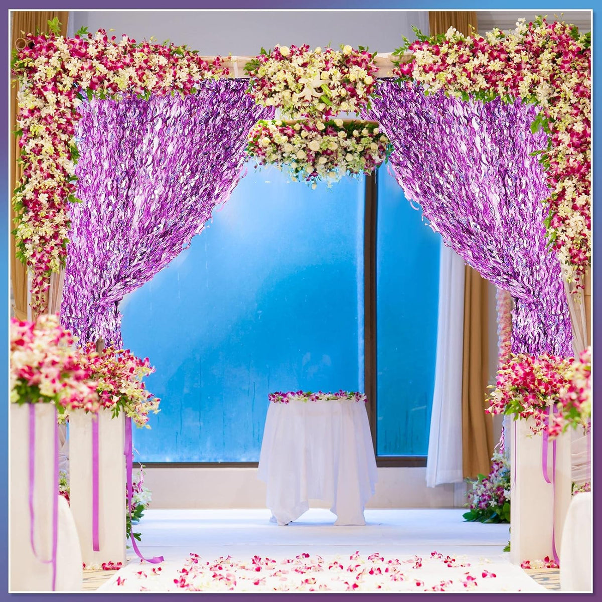 Jutom 6 Pieces 3.3 x 6.6 ft Wavy Tinsel Foil Fringe Curtains Foil Fringe Streamer Backdrop Party