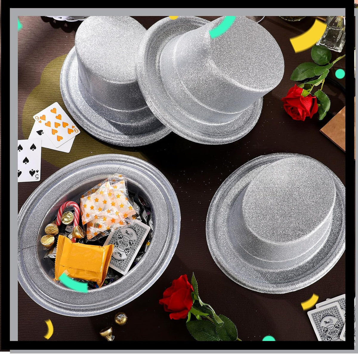 Hillban 12 Pcs Top Hats Halloween Glitter Plastic Retro Disco Party Hats for Halloween Magician