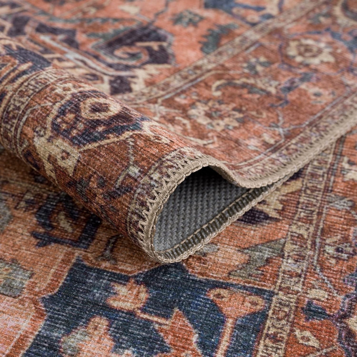 Bloom Rugs Washable 8' x 10' Rug - Beige/Terracotta Traditional Area Rug for Living Room, Bedroom