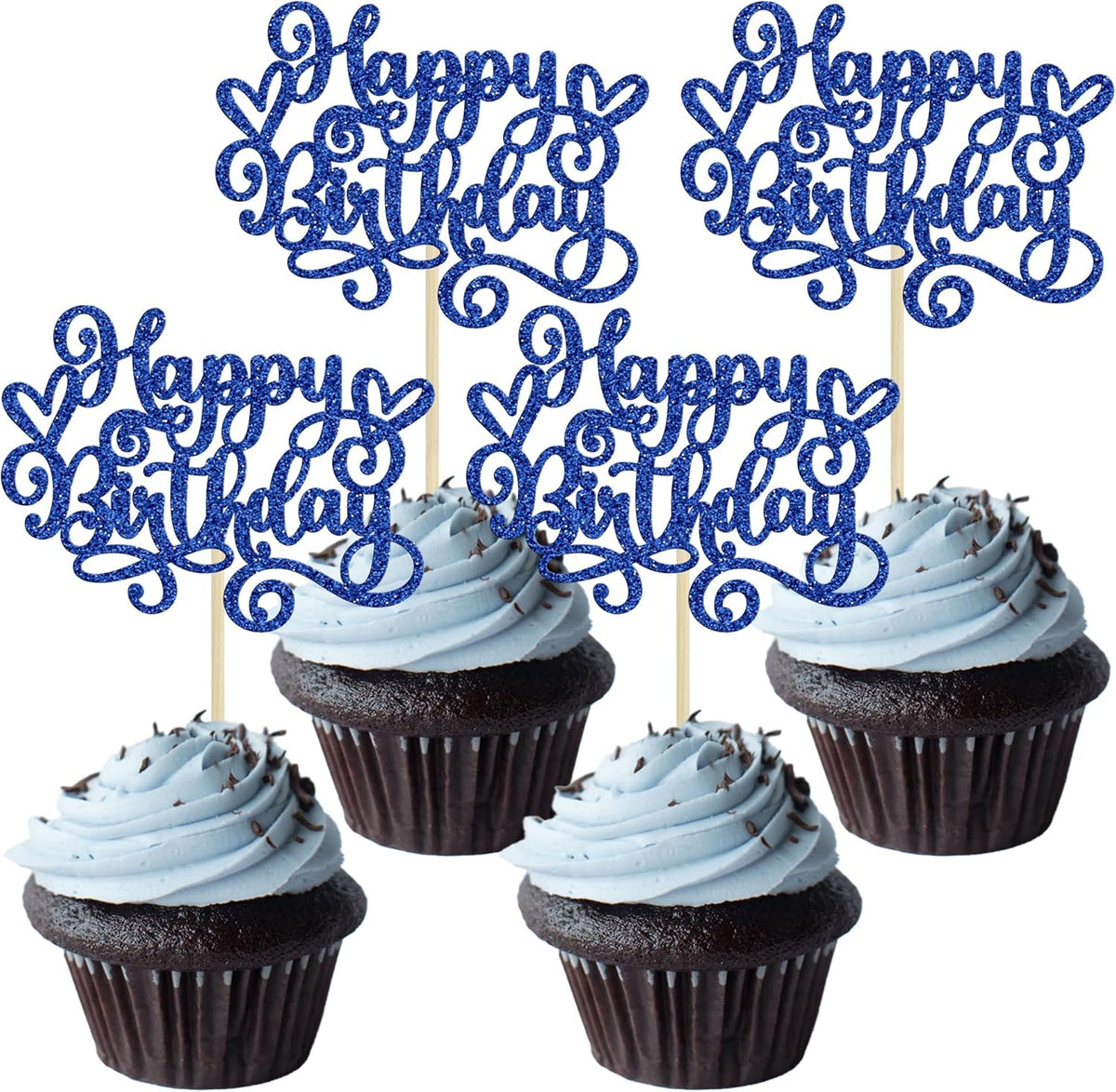 Gyufise 24Pcs Happy Birthday Cupcake Toppers Glitter Happy Birthday Cupcake Picks for Celebrating