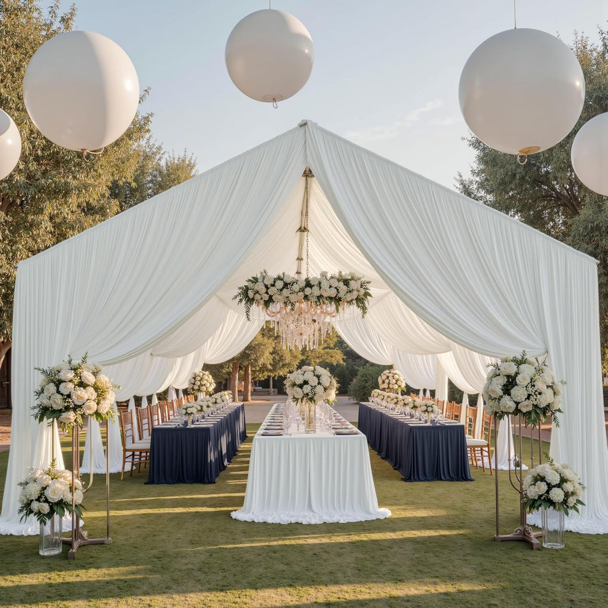 PartyVillage 20ftx40ft Ivory Ceiling Curtain for Wedding Parties – 4 Panels Wrinkle-Free 40 FT Long