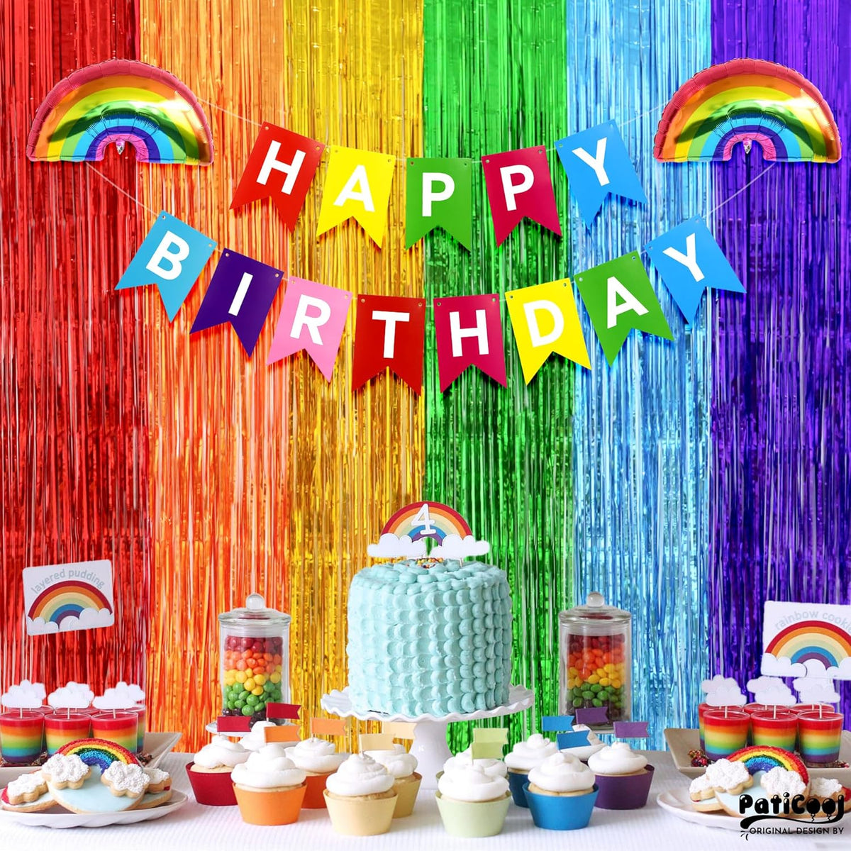 Rainbow Streamers Party Decorations - Thicken 4 Pack 3.2 x 8.2 FT - Rainbow Tinsel Foil Fringe