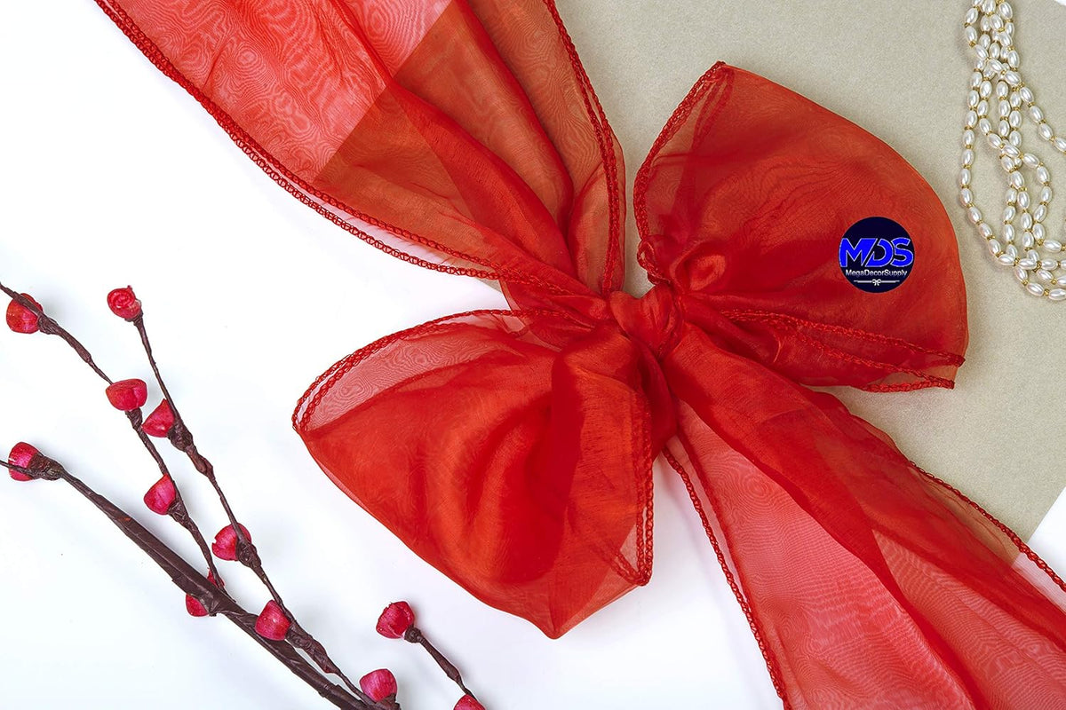 MDS Pack of 25 PCS Organza Chair Sashes Wider Dining Chair Bows Ribbon Tie Back for Wedding Party