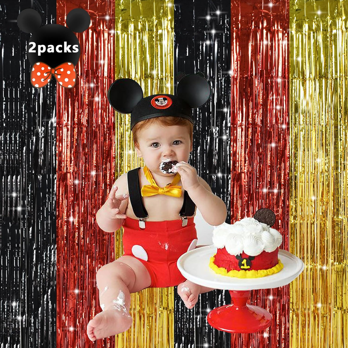 TONIFUL Black Red Gold Door Streamers,Black Red and Gold Photo Booth Backdrop Metallic Streamers