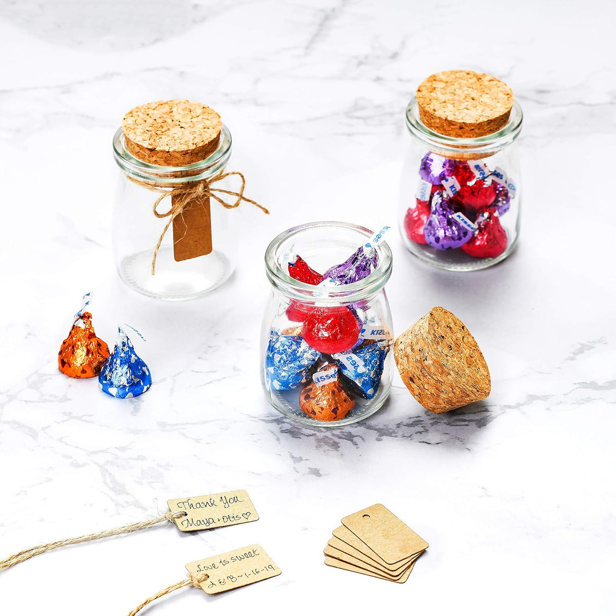 Otis Small Glass Bottles - Mini Jars w/Cork Stoppers - Round 100ml Mason Jars for Crafts, Candle