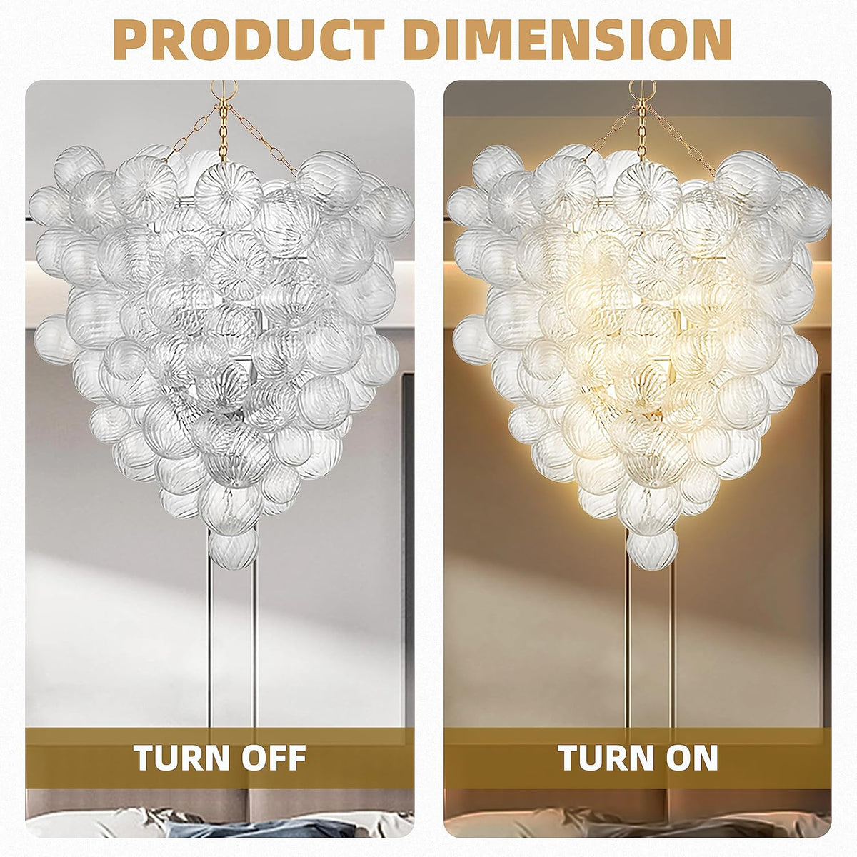 Mid Century Bubble Ball Swirled Glass Chandelier, 36 in. 2-Layer Cages Gild Gold and Clear Blown